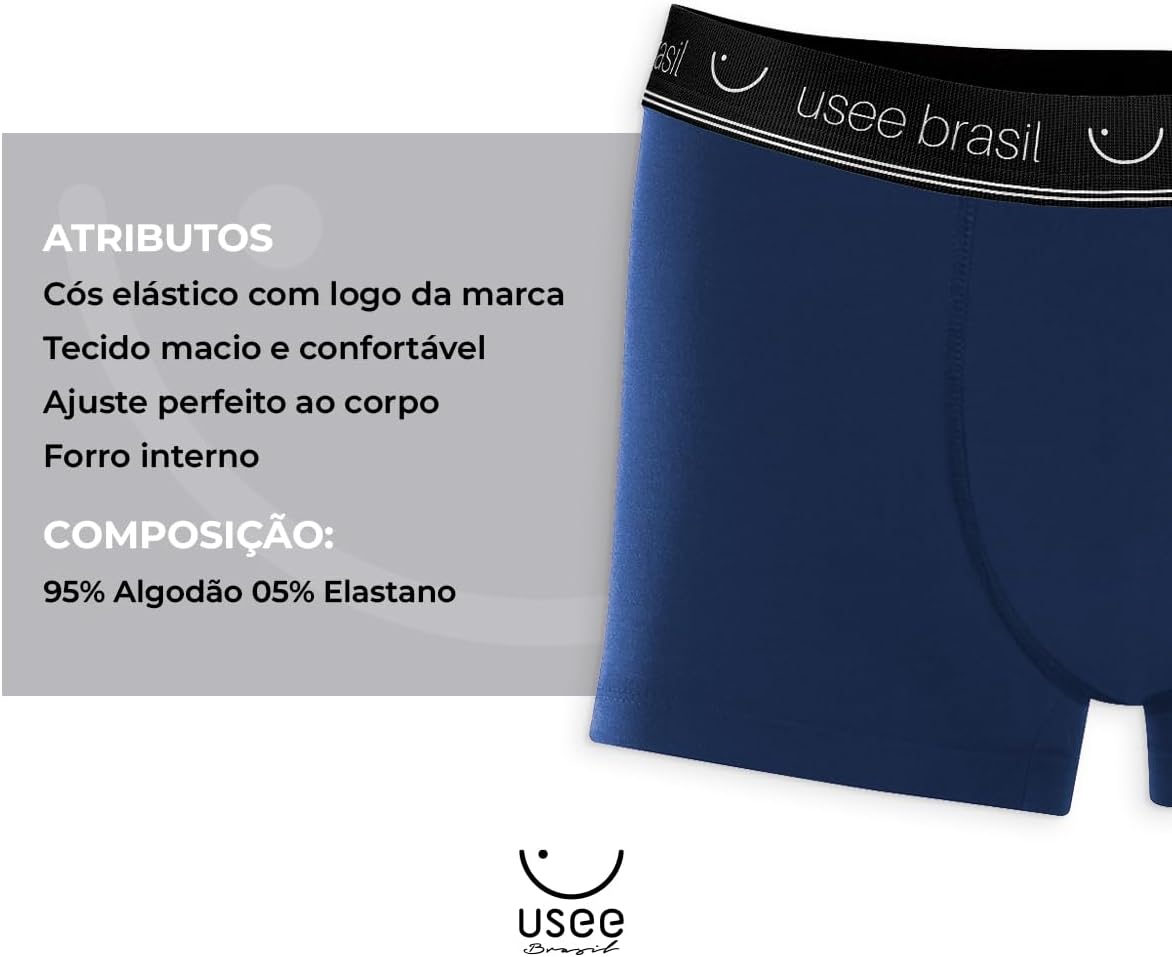 Kit Com 10 Cuecas Boxer Algodão Adulto Usee Brasil