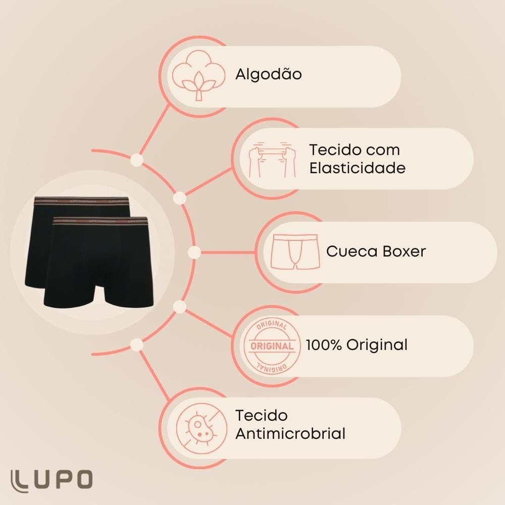 Kit 10 Cuecas Boxer, Lupo, Masculino