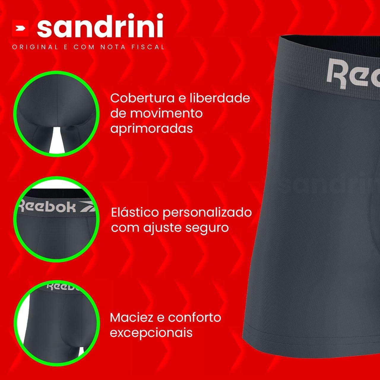 Kit 12 Cuecas Boxer Reebok Masculinas Microfibra Adulto Box Sem Costura